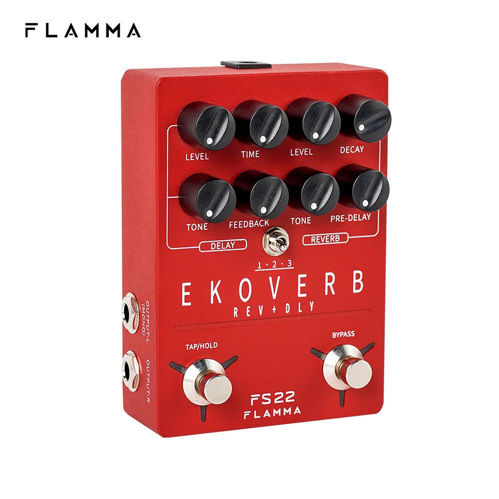 FLAMMA FS22 Ekoverb Dual Reverb Delay Pedal with Freeze and Trail On