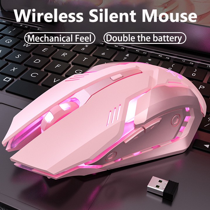 ♧2.4G Bluetooth Dual-Mode Gaming Mouse Mute Wireless Optical Pink Mouse ...