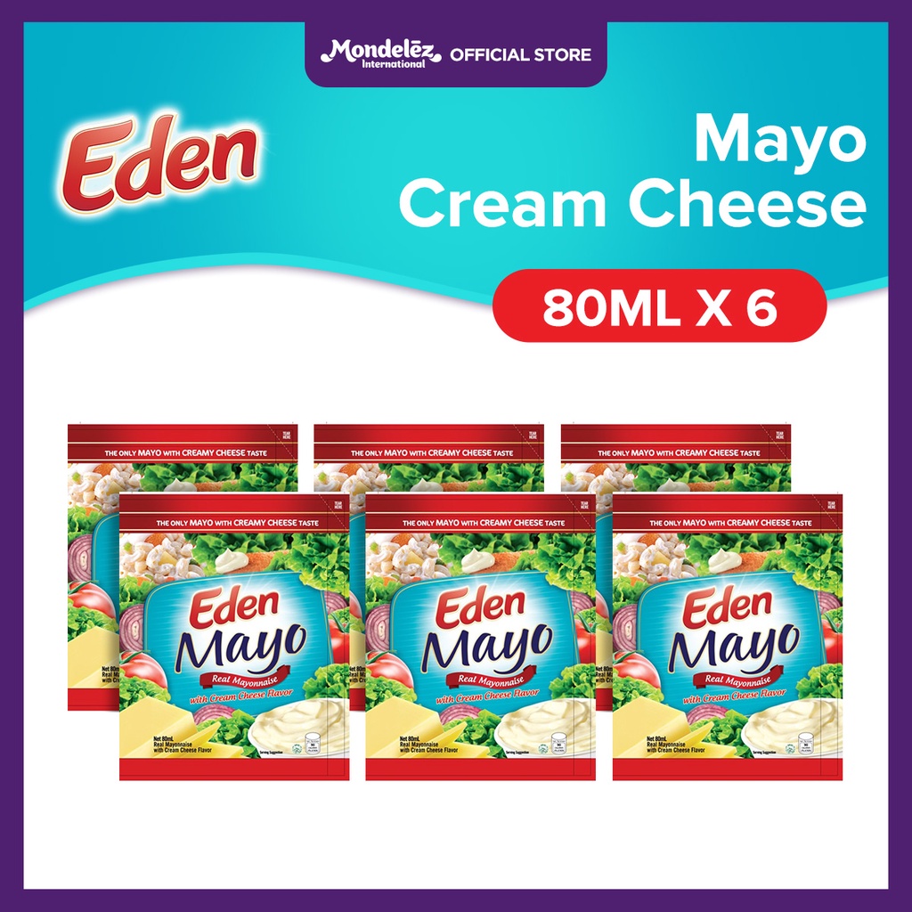 Eden Mayo Pouch Real Mayonnaise with Cream Cheese Flavor 80ml Rich, Creamy Spread (Set of 6