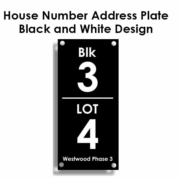 House Number Address Plate Black and White Design PVC Plastic