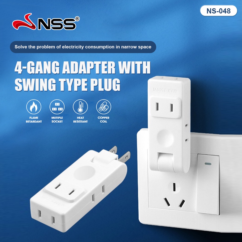 NSS 4 Way Flat Pin Adapter Plug Electrical Adapters Power