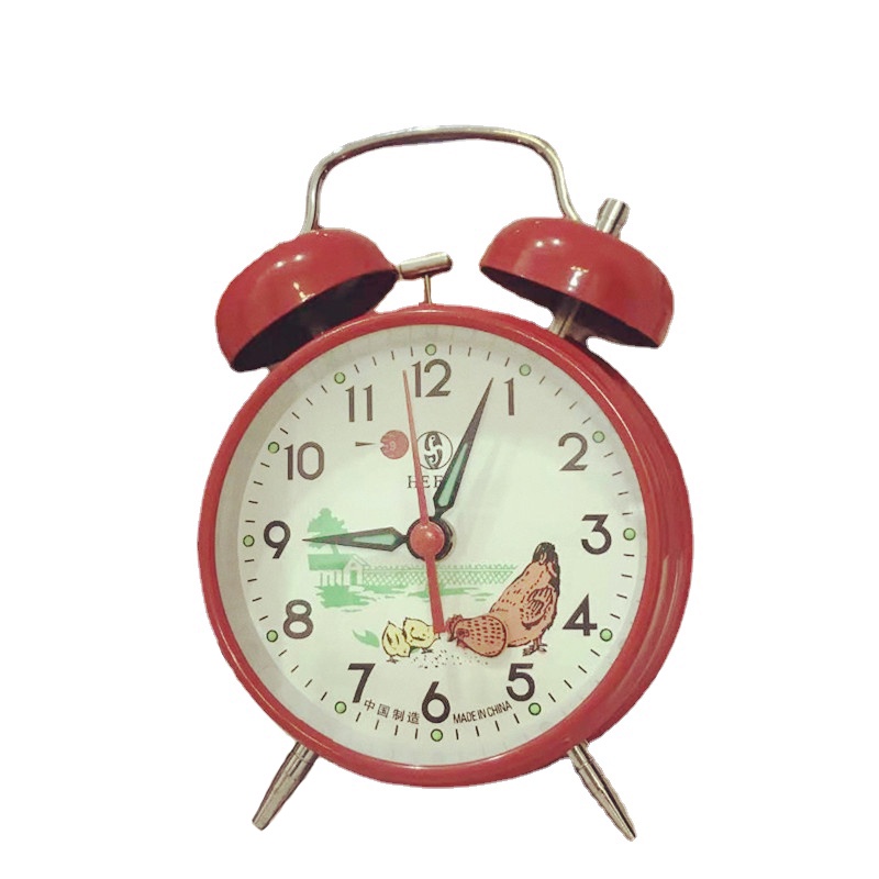 GE3W Vintage Mechanical Alarm Clock Chicken Pecking Rice Metal Table Watch Loud Clockwork Bell