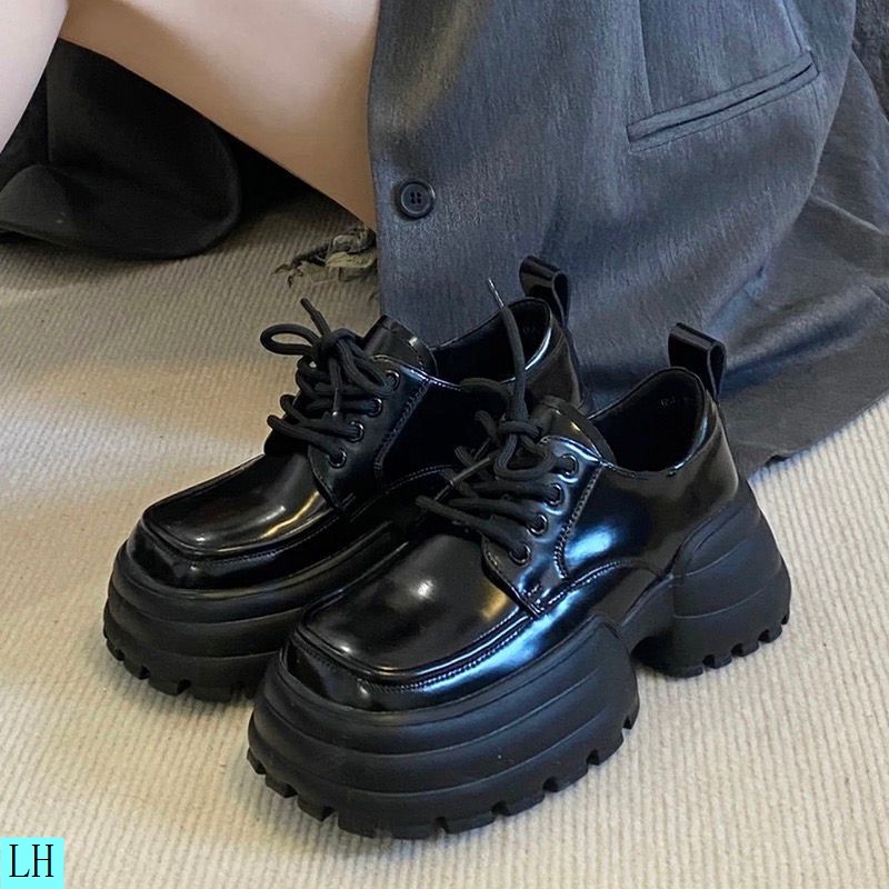 Lace-Up Small Leather Shoes Women British Style Thick-Soled Platform 2023  Spring Vintage French High Heel Mary Jane Loafers Single