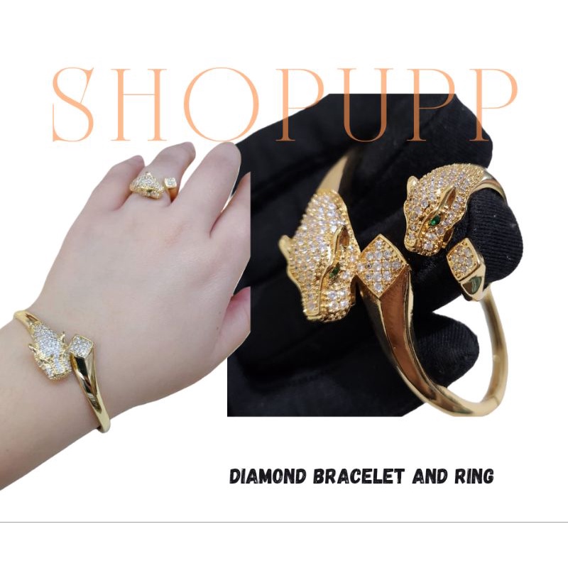 NEW ARRIVAL* B Diamond Panther Bracelet Bangle And Earrings Set ...