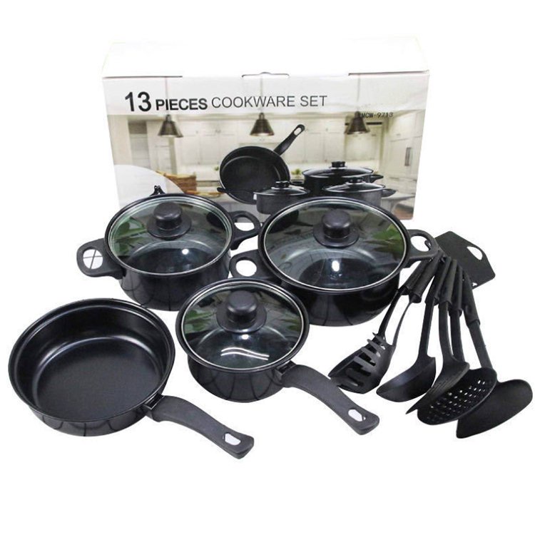13 Pieces Camping Saucepan Pots And Pans Kitchen Ware Non Stick Cast