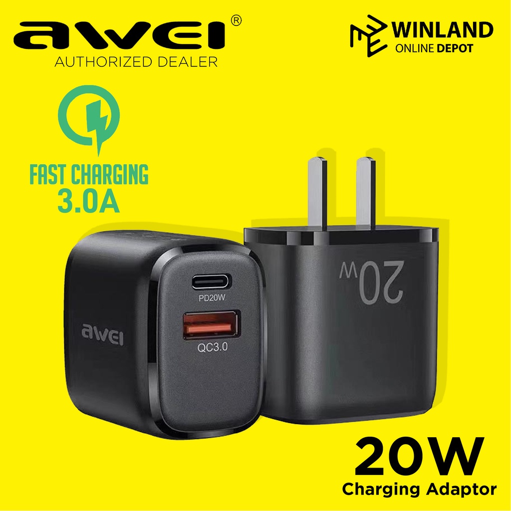 Awei by Winland Power Adapter Charger 20W Quick Charge 3.0 3A Max Power