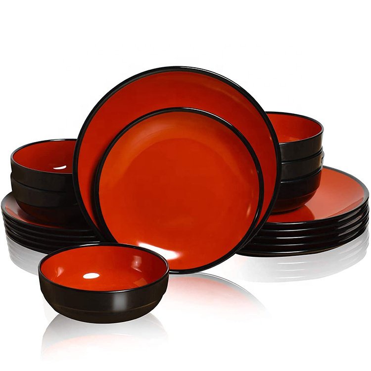 Red and Black Tableware Dishes Set Melamine Dinner Plates and Bowls Set ...
