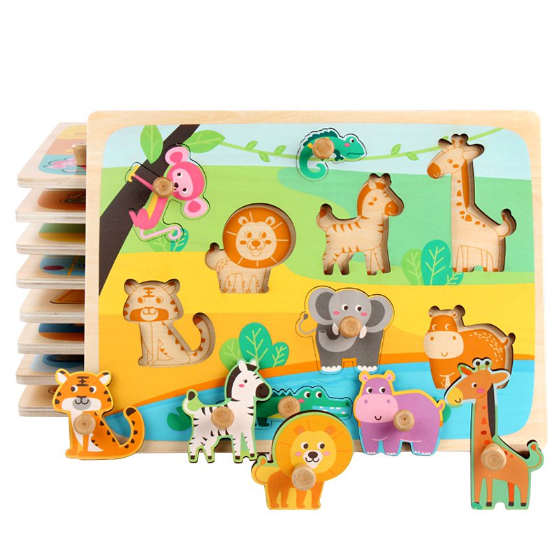Montessori children geometric shape jigsaw puzzle board game cartoon ...