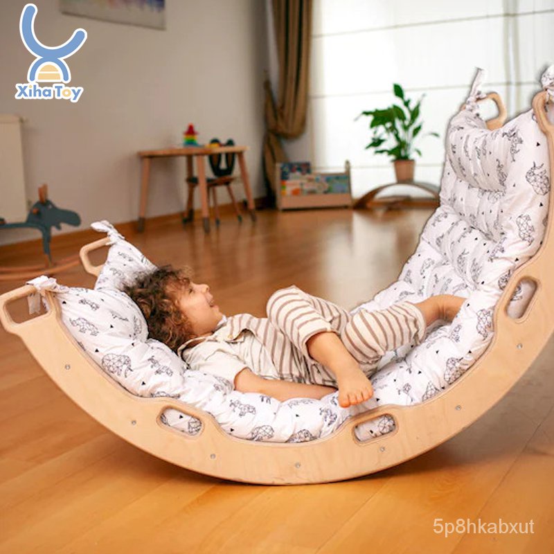 XIHA Montessori Climbing Arch Rocking Chair With Pillow Wooden Baby Gym ...