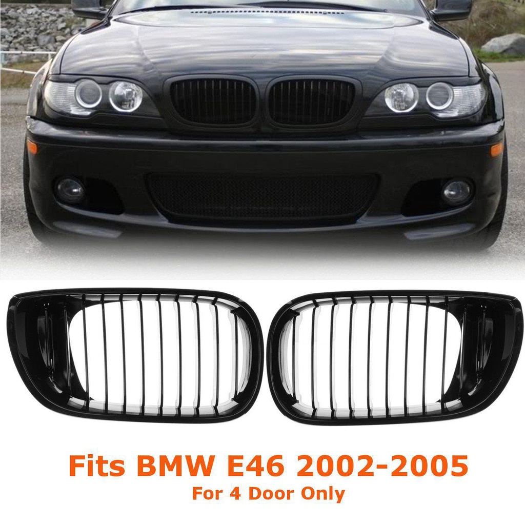 Gloss Black & M-Color Kidney Grilles For BMW E46 Sedan 2002-2005 (LCI Facelift)