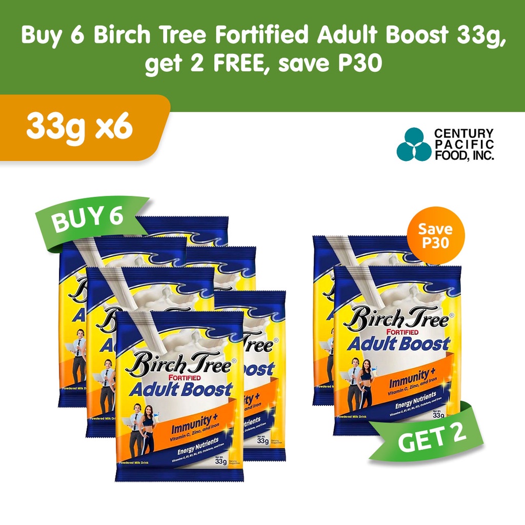 Buy 6 Birch Tree Fortified Adult Boost 33g, get 2 FREE, save P30