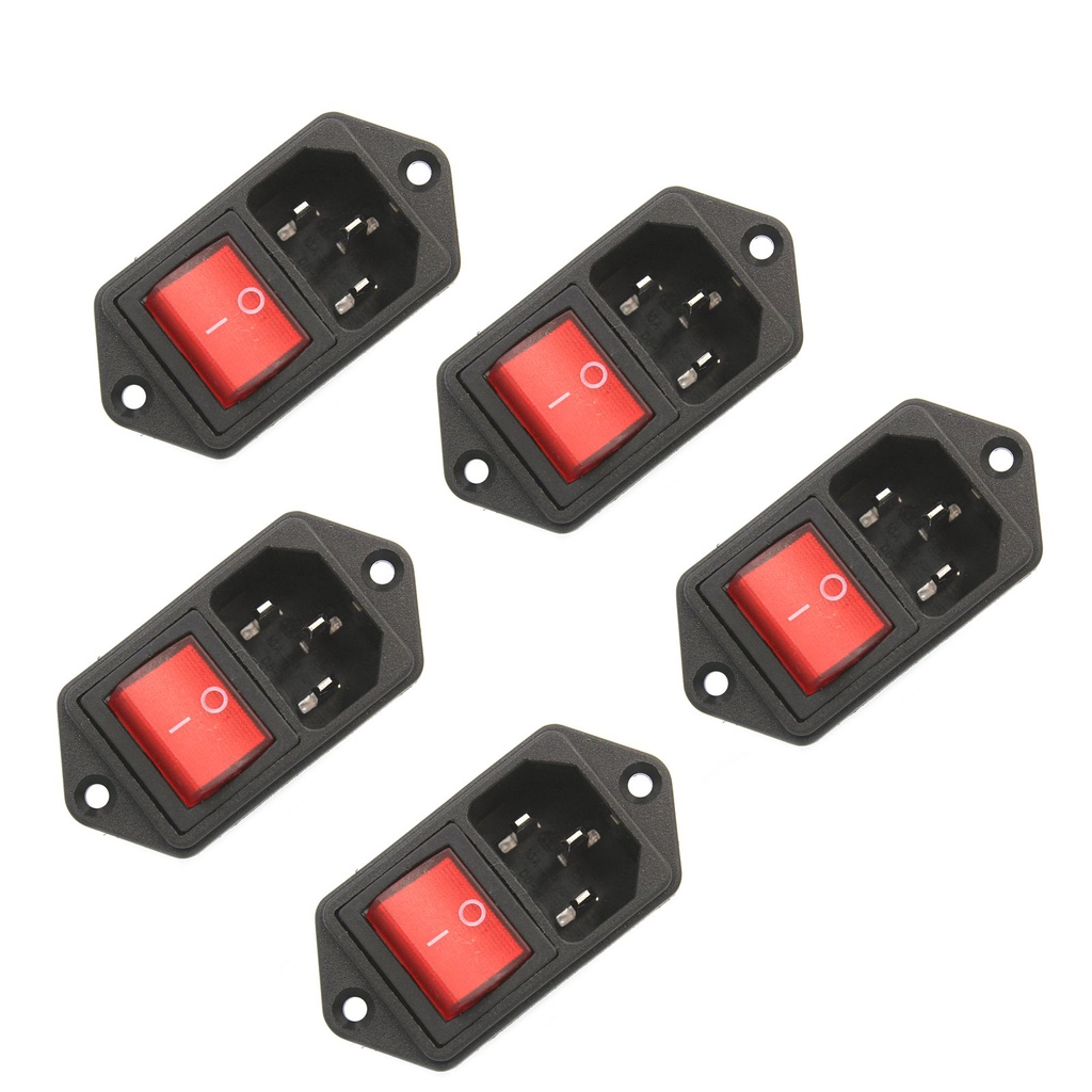 5Pcs IEC320 C14 AC Power Cord Inlet Socket Receptacle With Rocker