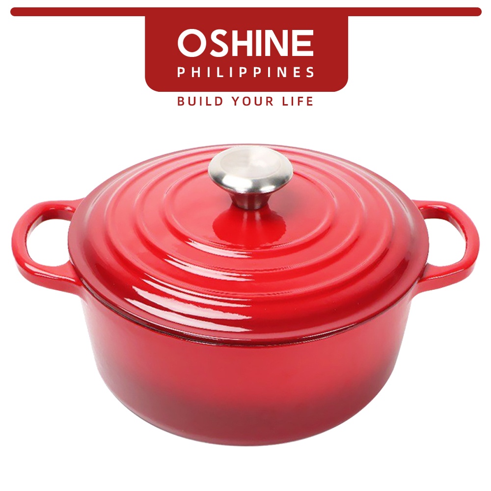 OShine Cast Iron Enamel Pot 24CM Casserole Dutch Oven Pot Stew Pot For Induction Cooker & Gas