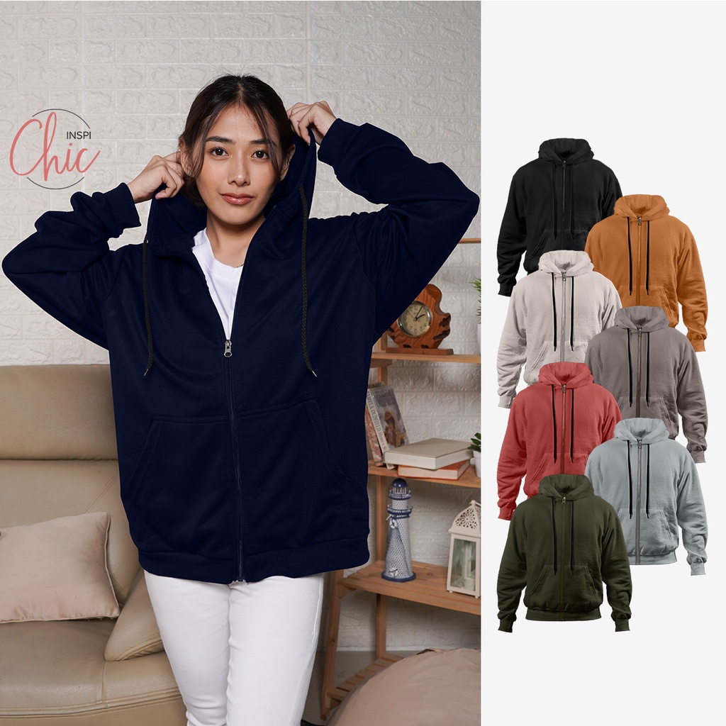 Inspi Chic Plain Hoodie Jacket With Pocket And Drawstring For Women ...