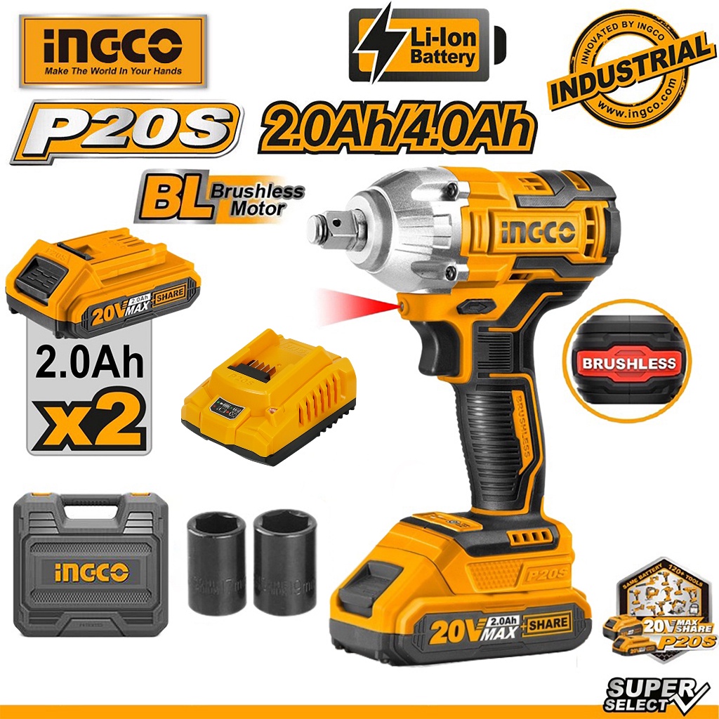 INGCO by Winland Cordless Wireless LithiumIon BRUSHLESS Impact Wrench