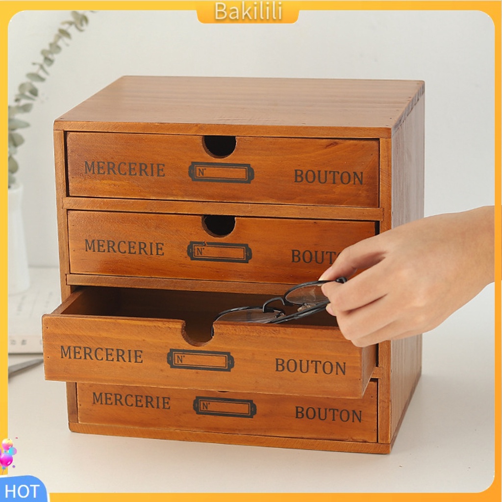 (Bakilili) Retro Multilayer Wooden Desktop Drawer Storage Box