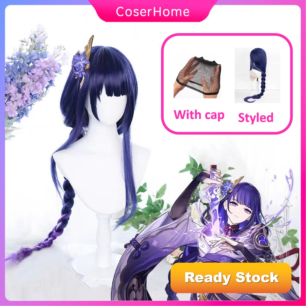 79Raiden Shogun Wig Genshin Impact Raiden Ei Cosplay 90cm Purple Wig ...