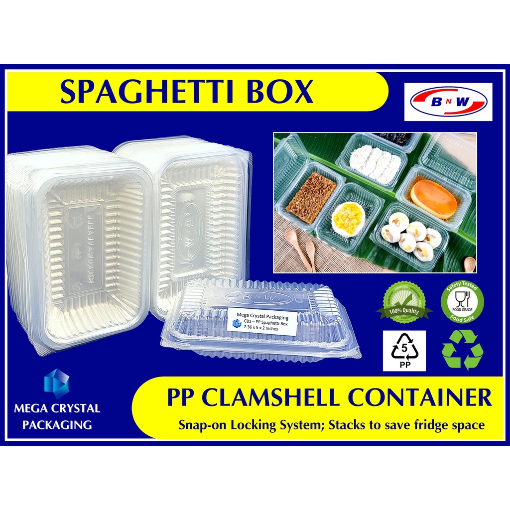 50 Pcs. ] Microwavable Plastic Clamshell Container CB 1 Spaghetti Box