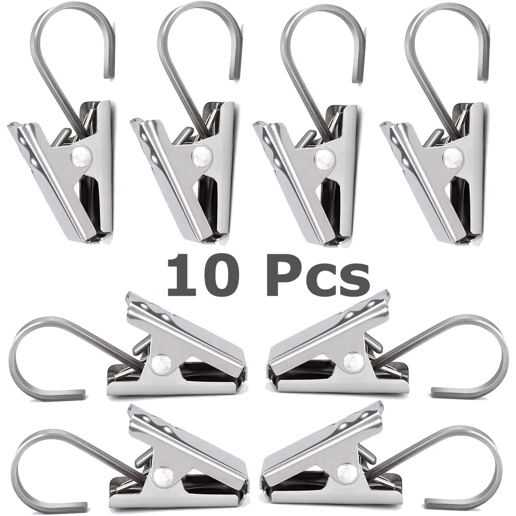 10Pcs Iron Durable Window Curtain Clips with Hooks/Silver Shower