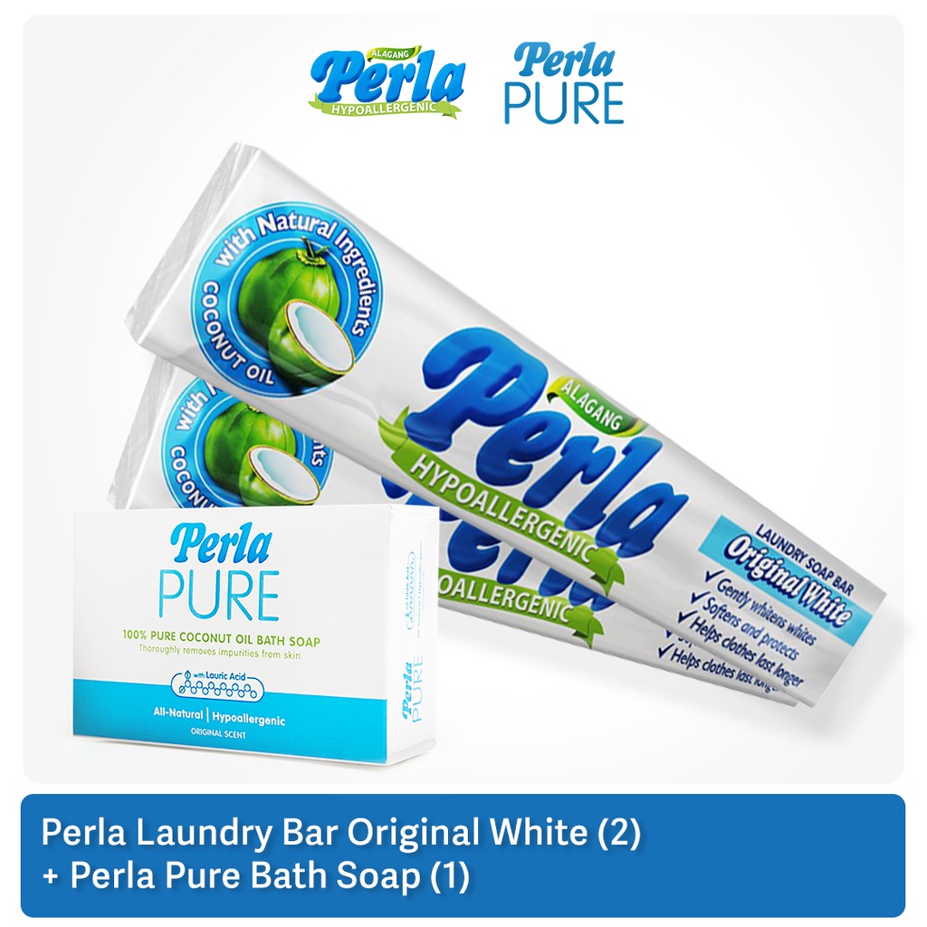 Perla Laundry Long Bar Detergent 380g and Original White Pure Bath Soap