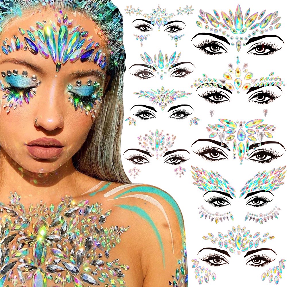 Face Pasters Eyebrow Stick-on Crystals Resin rhinestones Carnival ...