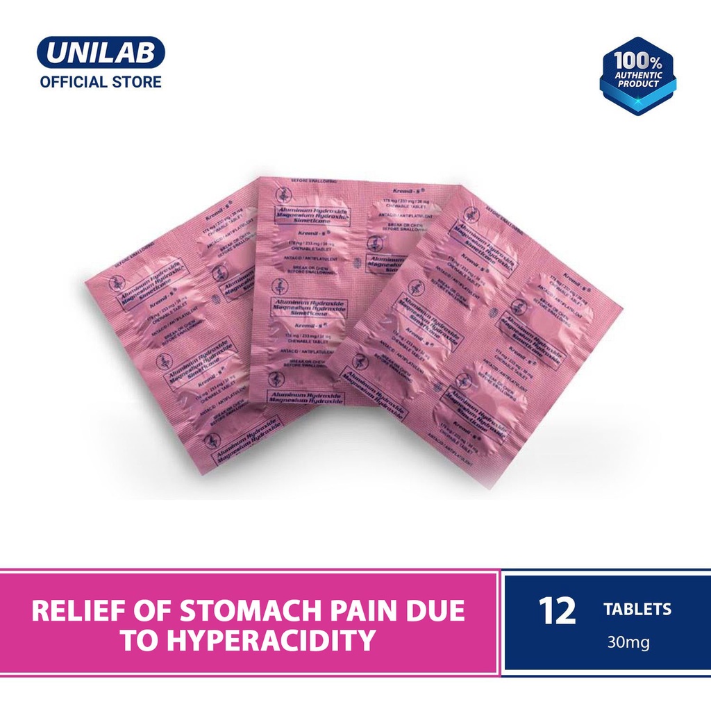 Unilab KremilS 12 Tablets Antacid for Fast Relief from Hyperacidity