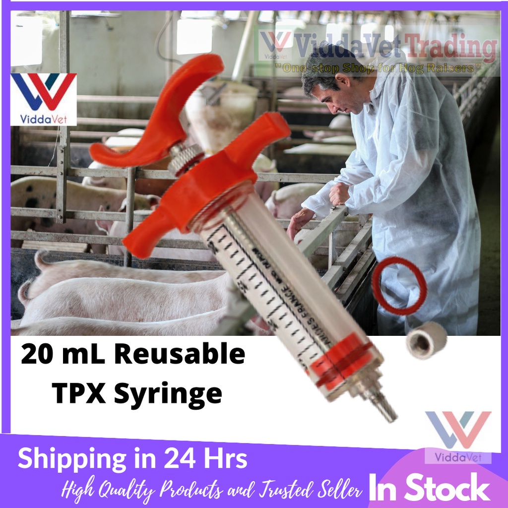 ┅20ml Reusable Orange TPX Steel syringe for animals pig swine goat dog ...