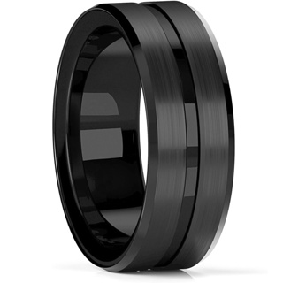 Fashion 8mm Men's Black Tungsten Wedding Band Rings Black Groove ...