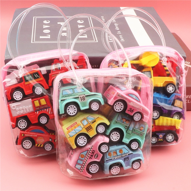 6pcs Car Model Toy Pull Back Car Toys Mobile Vehicle Fire Truck Taxi