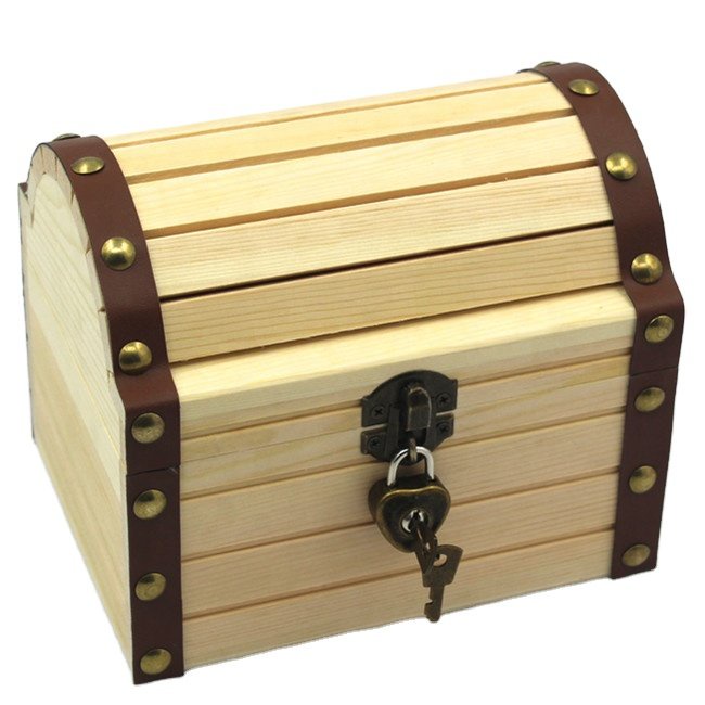 Arched Lid Decoration Trunk Keepsake Box Wood Treasure Chest with Lock