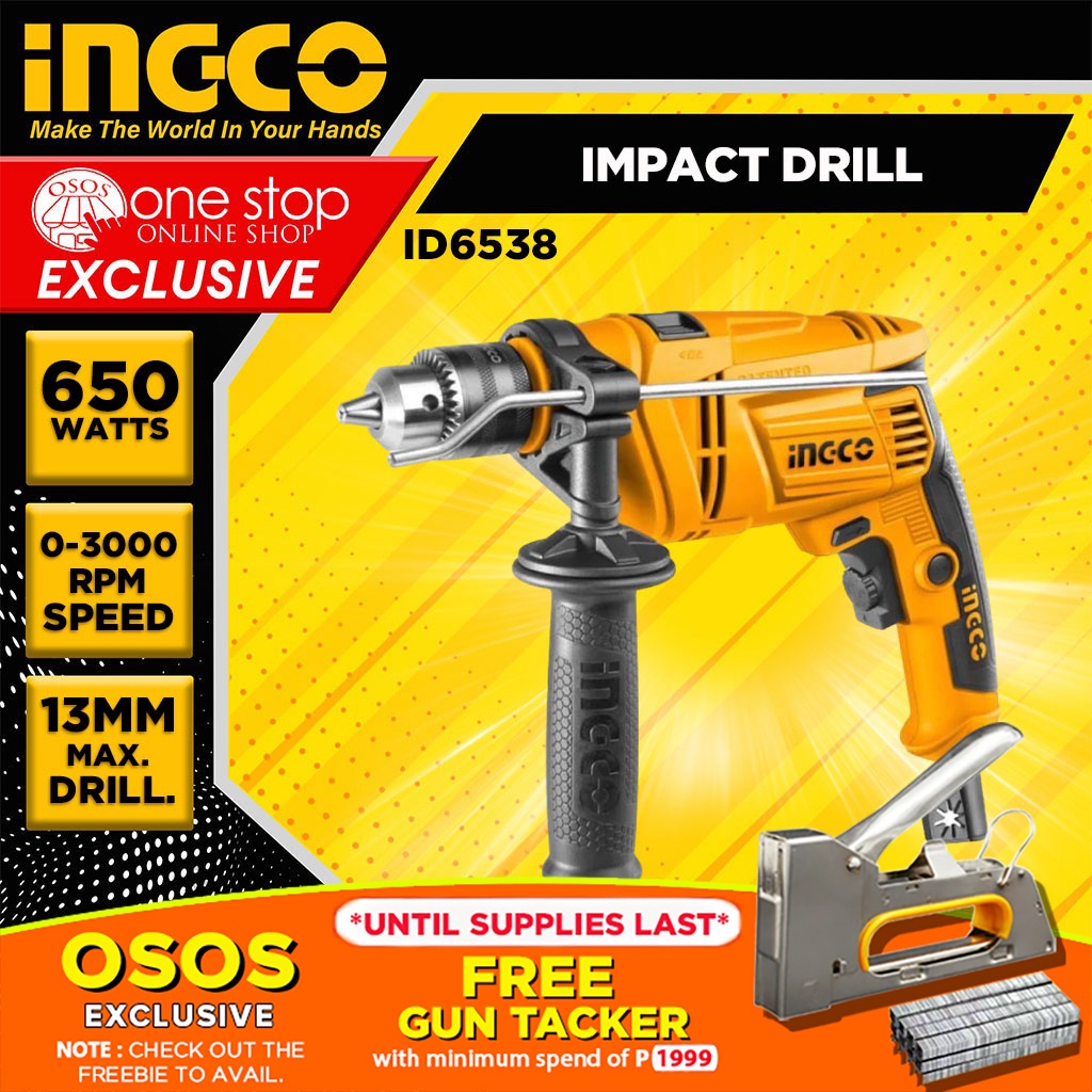 Ingco Impact Drill 650w W Variable Speed And Hammer Function Id6538 •osos• Shopee Philippines