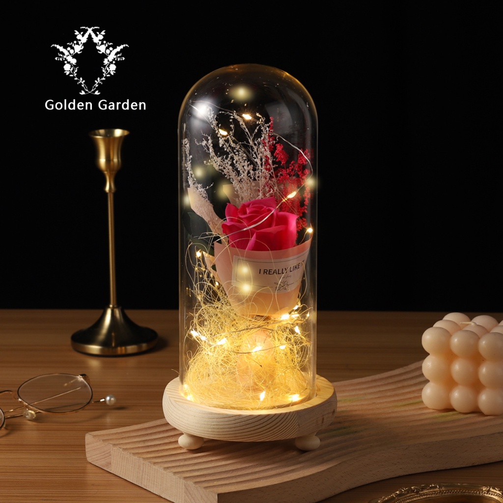 DIY Vasedried flowers bouquet eternal rose with led light Enchanted