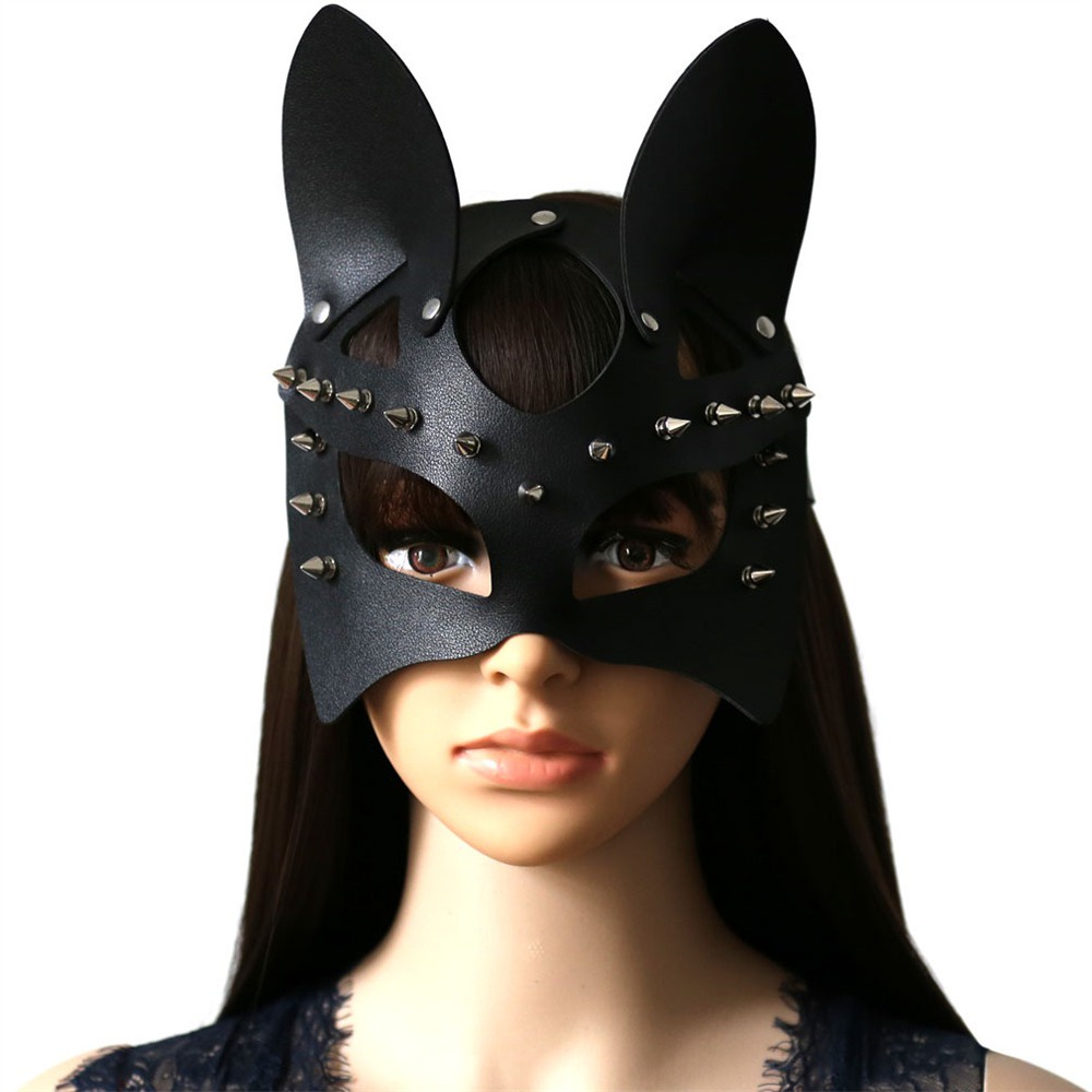 Rabbit Mask Punk Pu Leather Sexy Mask Women Half Face Fox Cosplay