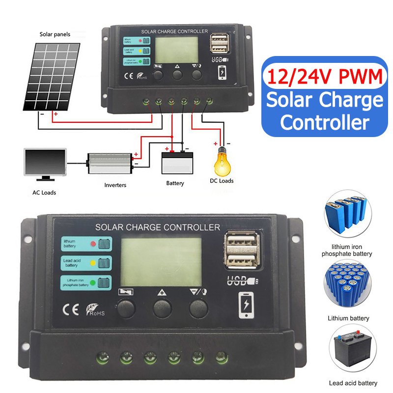 4K4W 10A 20A 30A Solar Charge Controller 12V 24V Solar Panel PV ...
