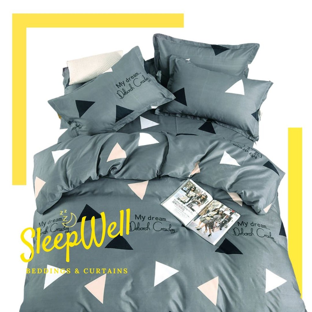 SLEEPWELL MNL 3 in 1 Bedsheet Printed Geometric Teal Gray Bedding (2