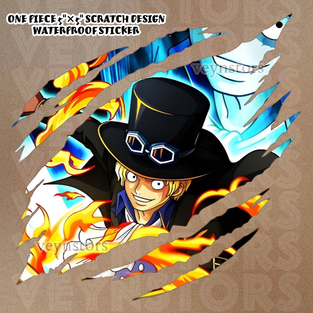 ONE PIECE SABO SCRATCH DESIGN LAMINATED VINYL STICKER FOR TUMBLER ...