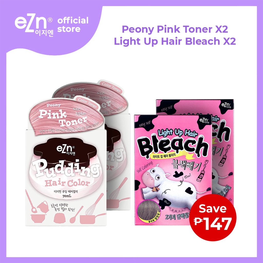 ♣eZn Pudding Hair Color 2 pc Peony Pink Toner with 2 pc Light Up Bleach