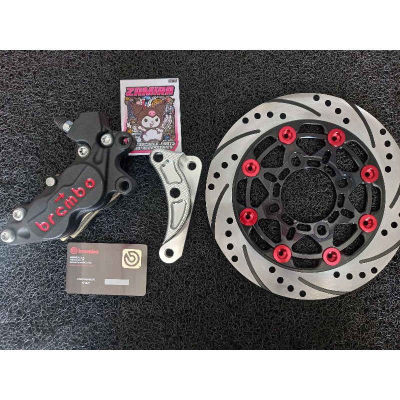 Brembo 4 pot Caliper Black with bracket & Disc Set for Yamaha Mio