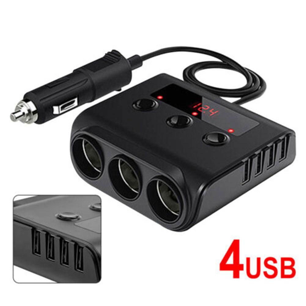 3 Way 12V 24V Multi Socket Car Cigarette Lighter Splitter 4 USB Port ...