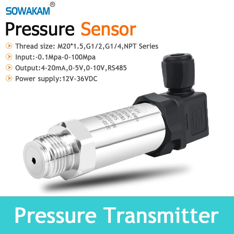 Pressure Sensor 4-20mA 5V 10V RS485 Output -100Kpa-100Mpa Water Gas ...