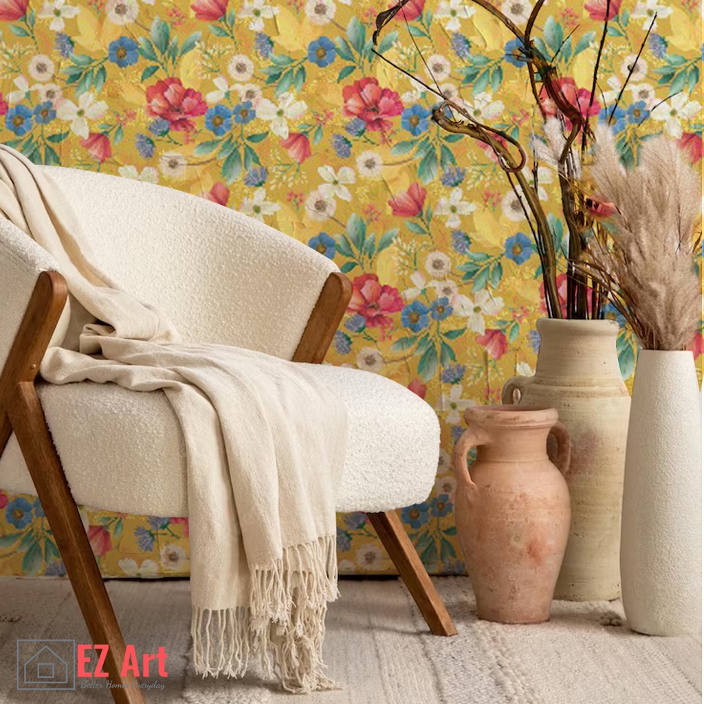 EZ Art Wallpaper Field of Gold Vintage Mural Floral Print Wall Sticker
