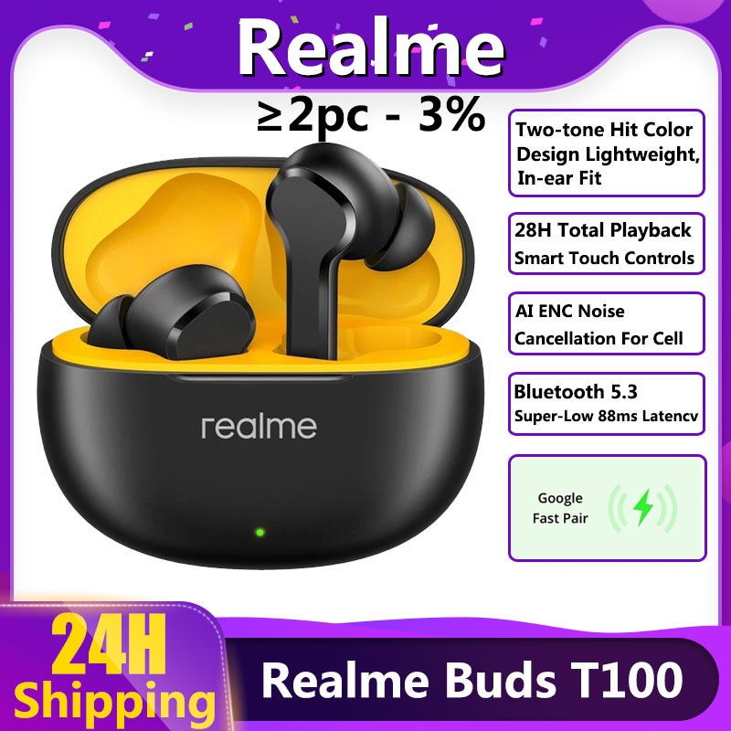 Realme TechLife Buds T100 Bluetooth 5.3 AI ENC Ture Wireless Headphones