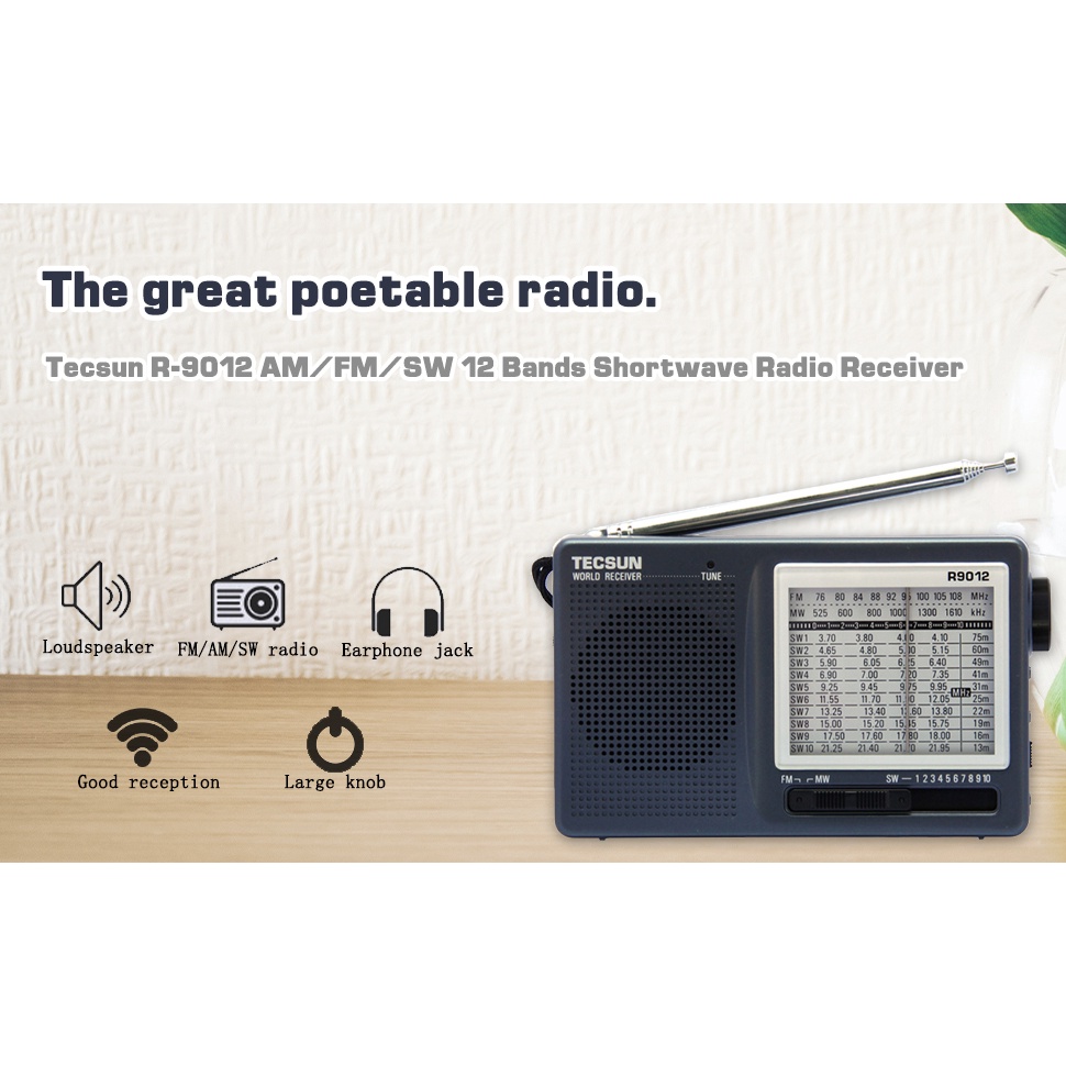 TECSUN R9012 FM/AM/SW Radio 12 Bands Portable Receiver Radio