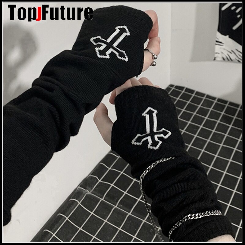 znrk Gothic Lolita Glove moon cross Harajuku arm warmers Striped