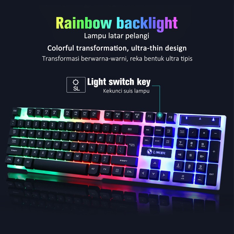 Gaming Keyboard And Mouse Set Office Computer RGB Light Colourful ...