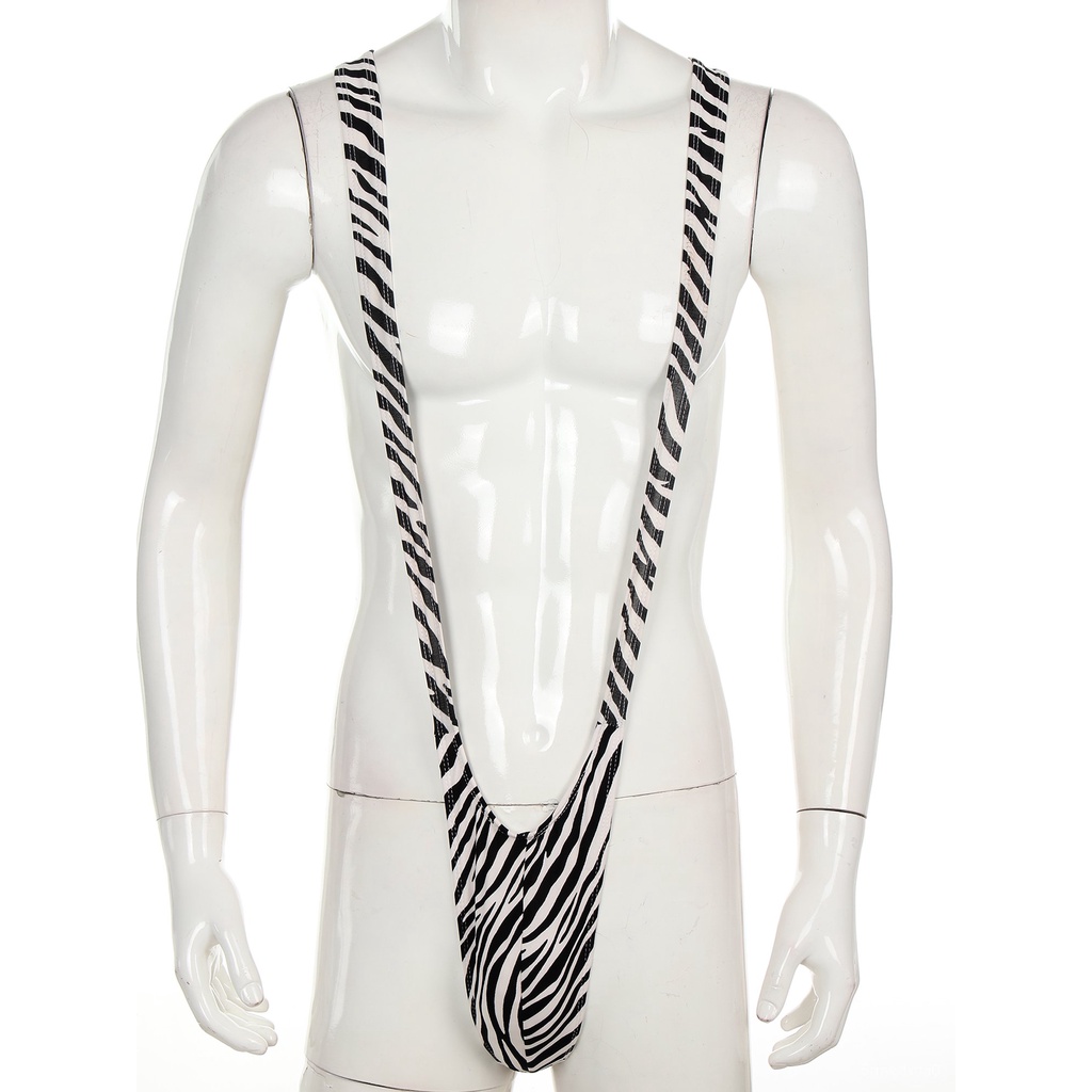 Mens Zebrastripe Bodysuit Swimsuit Wrestling Singlet Mankini Swimwear