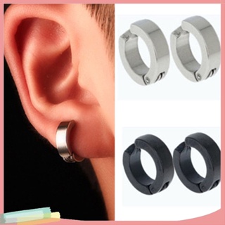 Non-Piercing Clip On Fake Mens Boy Ear Stud Cuff Hoop Earrings Stainless  Steel