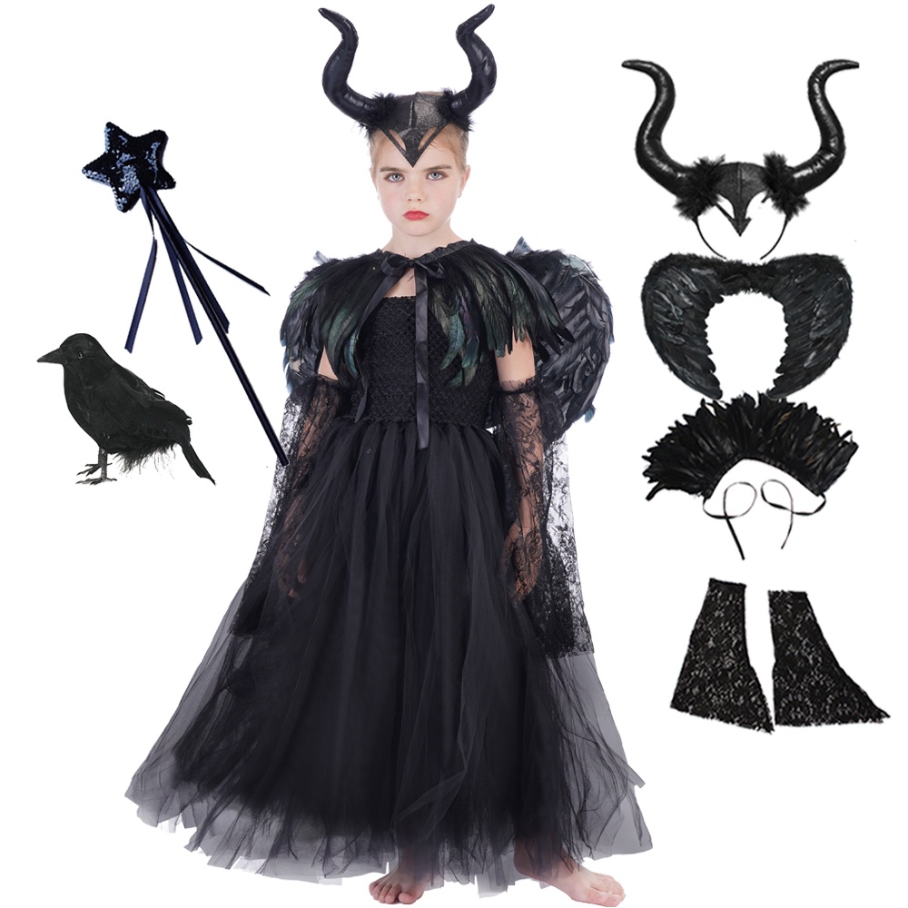 Disney-Maleficent Evil Dark Queen Cosplay Costume pour enfants, robe de ...