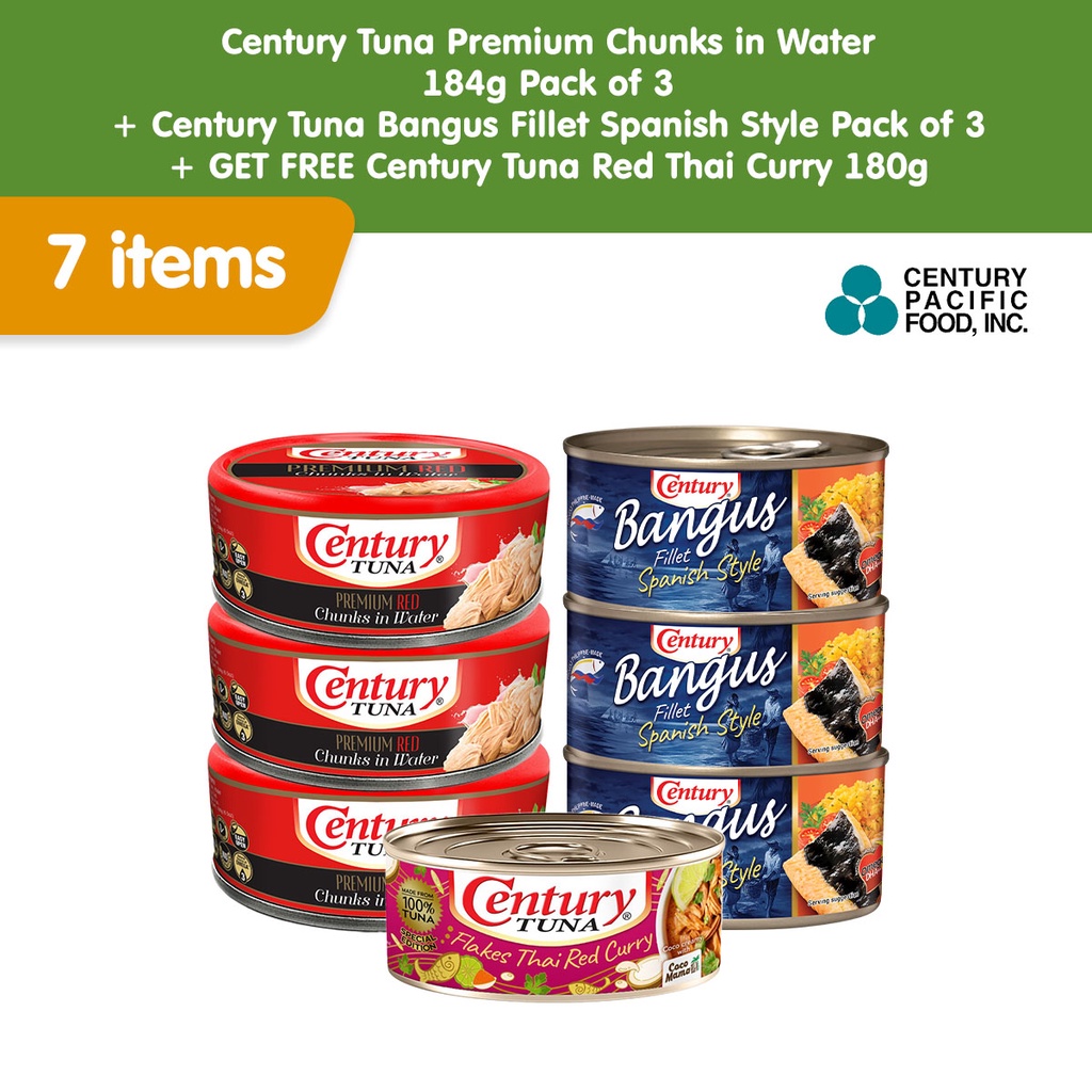 Century Tuna Premium Chunks in Water Pack of 3 + Bangus Spanish Style