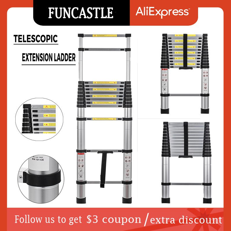 Folding Aluminium Ladders 3.8M Telescopic Stairs Ladder with Hooks ...